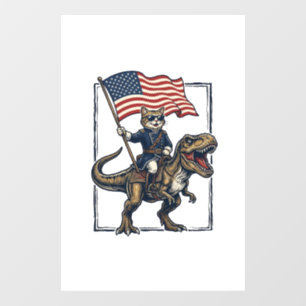Patriotic Cat Riding Dinosaur Vintage Vector Desig