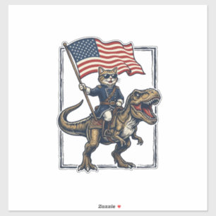 Patriotic Cat Riding Dinosaur Vintage Vector Desig