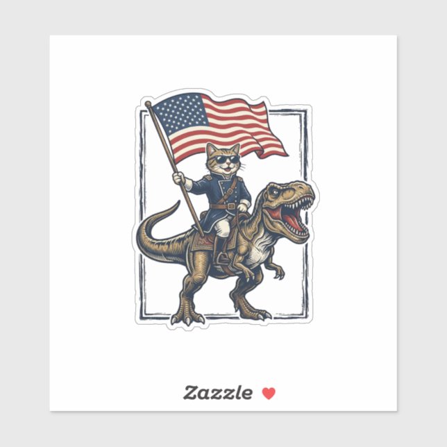 Patriotic Cat Riding Dinosaur Vintage Vector Desig (Sheet)
