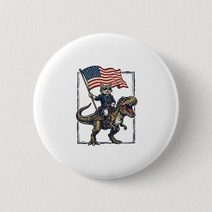 Patriotic Cat Riding Dinosaur Vintage Vector Desig 6 Cm Round Badge