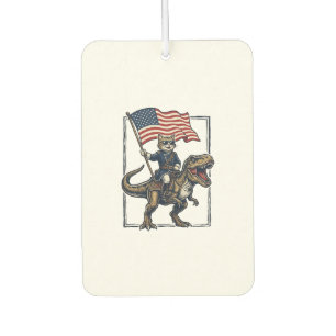 Patriotic Cat Riding Dinosaur Vintage Vector Desig Car Air Freshener