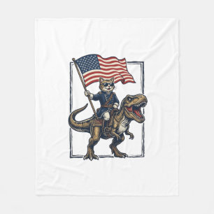 Patriotic Cat Riding Dinosaur Vintage Vector Desig Fleece Blanket