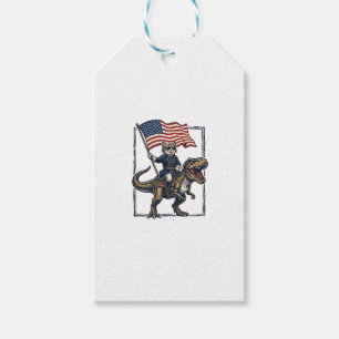 Patriotic Cat Riding Dinosaur Vintage Vector Desig Gift Tags