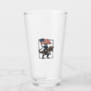 Patriotic Cat Riding Dinosaur Vintage Vector Desig Glass