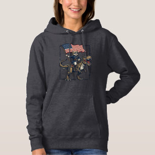 Patriotic Cat Riding Dinosaur Vintage Vector Desig Hoodie