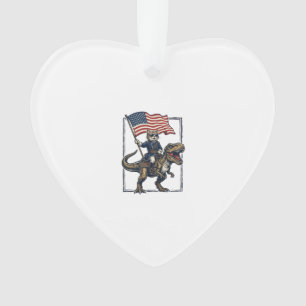 Patriotic Cat Riding Dinosaur Vintage Vector Desig Ornament