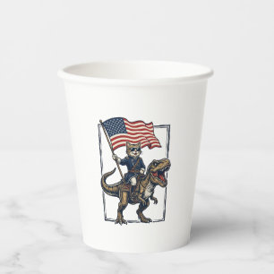 Patriotic Cat Riding Dinosaur Vintage Vector Desig Paper Cups