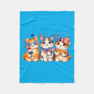 Patriotic Cat Trio Fourth Of July Cute Kitten Usa Fleece Blanket