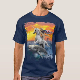 Patriotic Cat Unicorn Sharks for Veterans T-Shirt