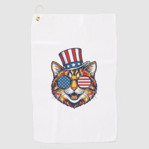Patriotic Cat Vintage Engraving Shirt Design_1 Golf Towel