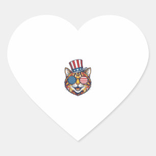 Patriotic Cat Vintage Engraving Shirt Design_1 Heart Sticker