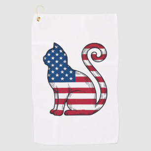 Patriotic Cat Vintage Engraving Vector Design_1 Golf Towel
