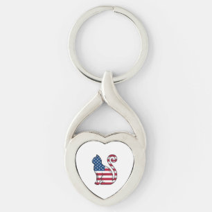 Patriotic Cat Vintage Engraving Vector Design_1 Key Ring
