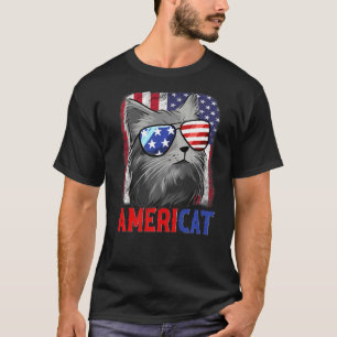 Patriotic Cat Wearing Sunglasses Americat T-Shirt