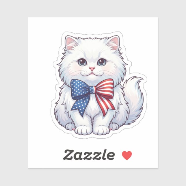 Patriotic Cat with American Flag Bow 4th of July (Sheet)