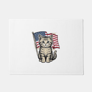 Patriotic Cat with American Flag Vintage Vector De Doormat