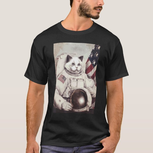 patriotic Catronaut Cat Astronaut Deep In Space Co T-Shirt (Front)