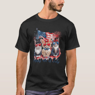 Patriotic Cats American Flag Cat Happy 4th Of July T-Shirt