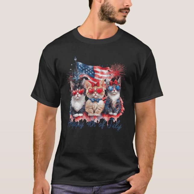 Patriotic Cats American Flag Cat Happy 4th Of July T-Shirt (Front)