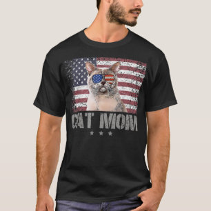 Patriotic Cats Mum With Sunglasses USA American Fl T-Shirt