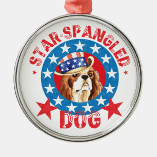 Patriotic Cavalier King Charles Spaniel Metal Tree Decoration