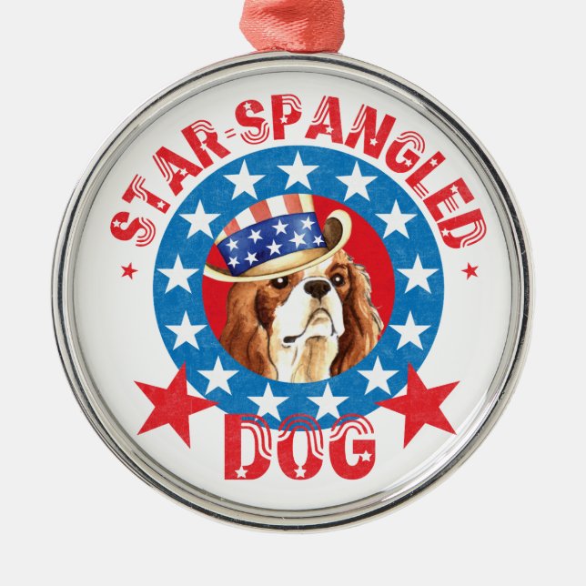 Patriotic Cavalier King Charles Spaniel Metal Tree Decoration (Front)
