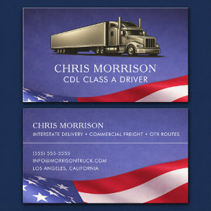 Patriotic CDL Class A Trucking Truck  Business Card