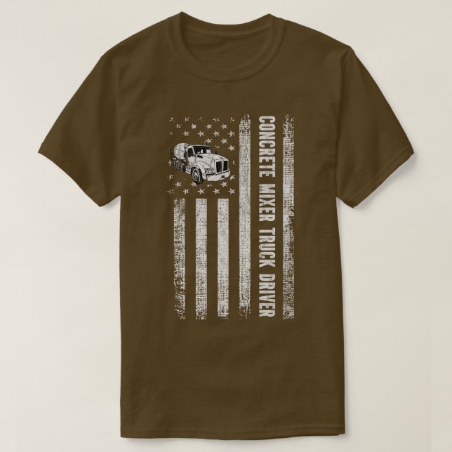 Patriotic Cement Concrete Mixer Truck Driver Ameri T-Shirt (Design Front)
