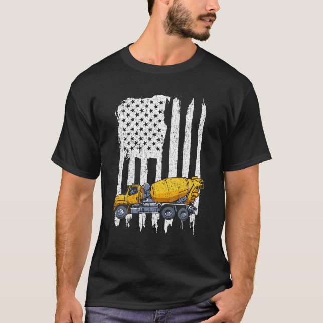 Patriotic Cement Truck Driver Concrete Mixer Ameri T-Shirt (Front)