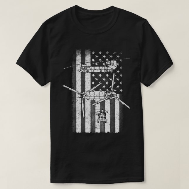 Patriotic CH-47 Chinook Helicopter American flag T-Shirt (Design Front)