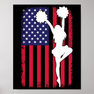 Patriotic Cheerleader Us Flag 4th Of July Cheerlea Poster