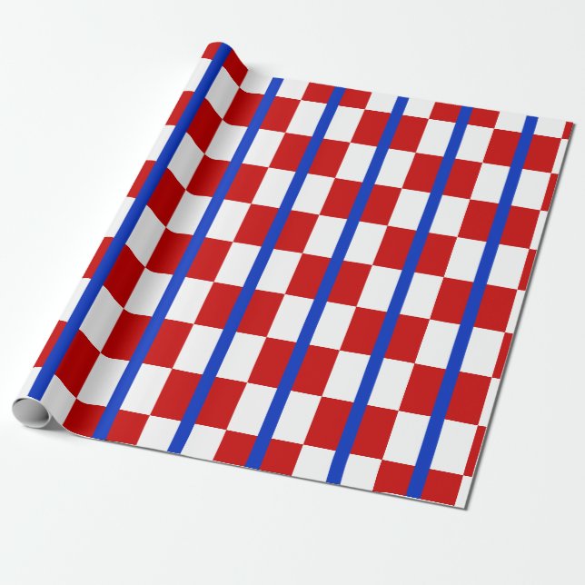 Patriotic Chequered Stripe Wrapping Paper (Unrolled)