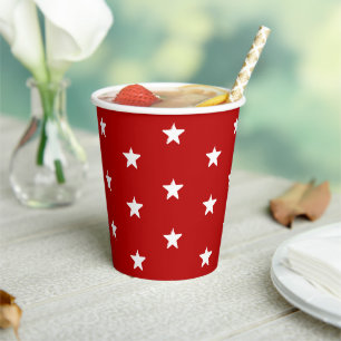 Patriotic Cherry red crimson white stars pattern Paper Cups