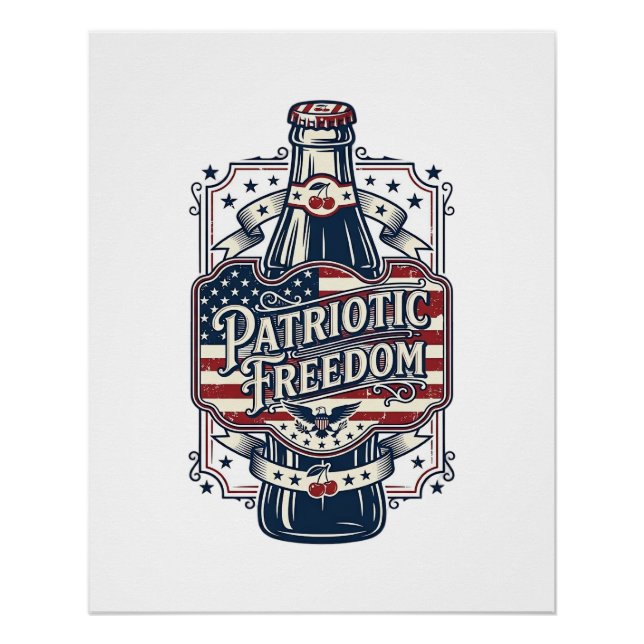 Patriotic Cherry Soda Retro Vector Graphic Tee_1 Poster (Front)