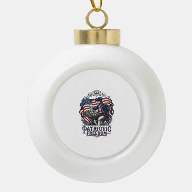 Patriotic Chess Player Vector Graphic Tee Ceramic Ball Christmas Ornament (Front)