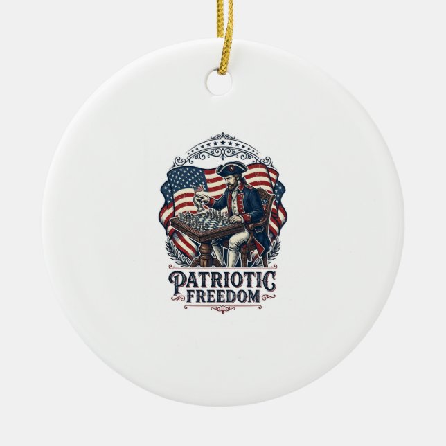 Patriotic Chess Player Vector Graphic Tee Ceramic Tree Decoration (Front)