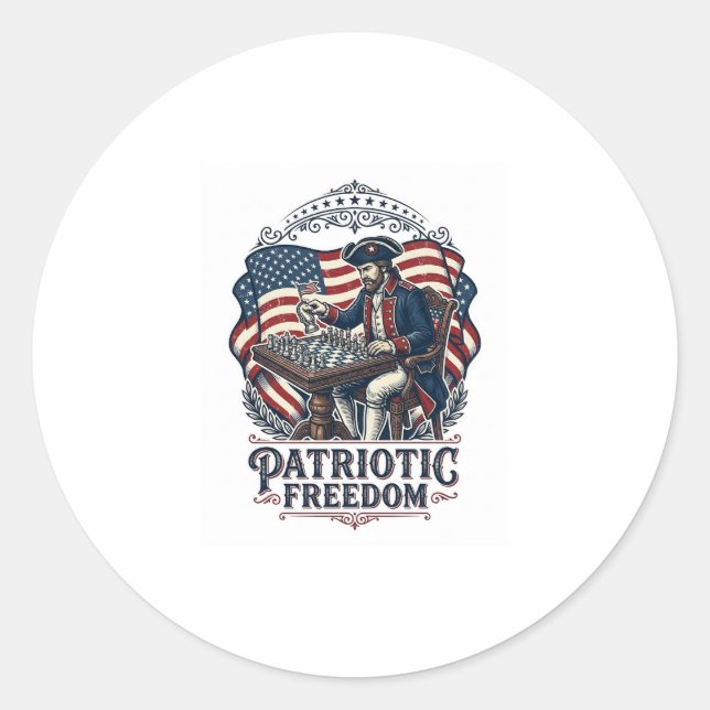 Patriotic Chess Player Vector Graphic Tee Classic Round Sticker (Front)