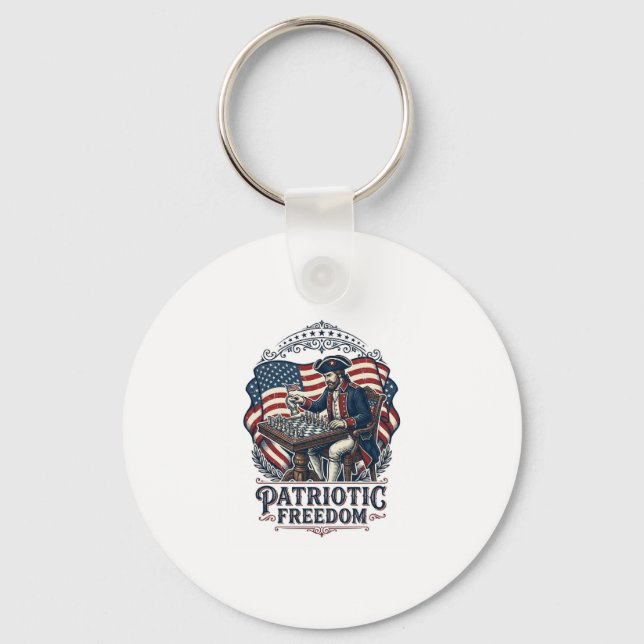 Patriotic Chess Player Vector Graphic Tee Key Ring (Front)