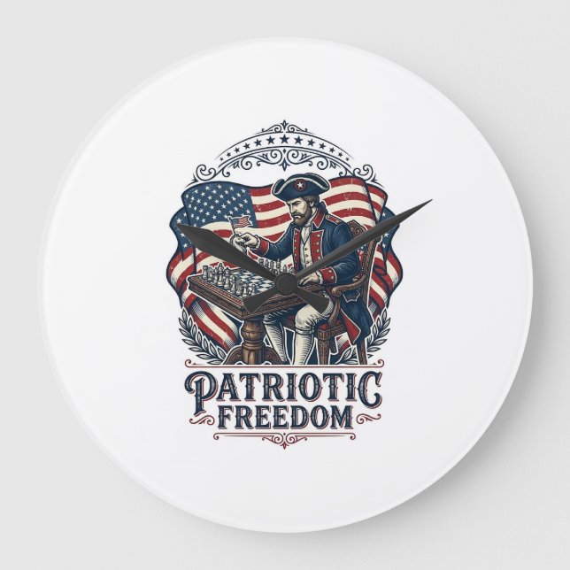 Patriotic Chess Player Vector Graphic Tee Large Clock (Front)