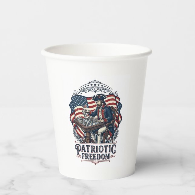Patriotic Chess Player Vector Graphic Tee Paper Cups (Front)