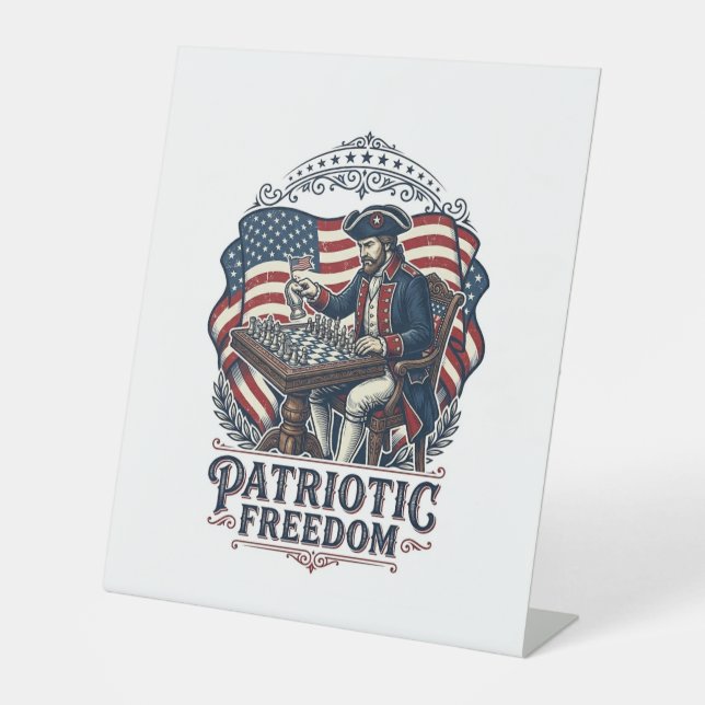 Patriotic Chess Player Vector Graphic Tee Pedestal Sign (Front)