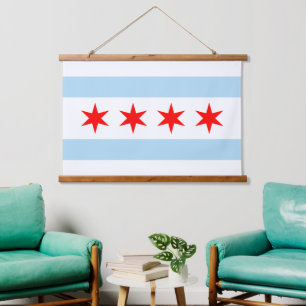 Patriotic Chicago Tapestry, Chicago Flag Hanging Tapestry