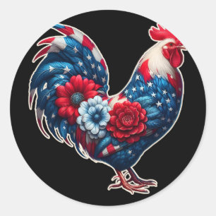 Patriotic Chicken 4th Of July Usa Flag Floral Chic Classic Round Sticker