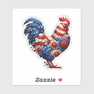 Patriotic Chicken Floral USA Flag 4th of July