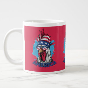 Patriotic Chicken in USA Bandanna and Shades Large Coffee Mug