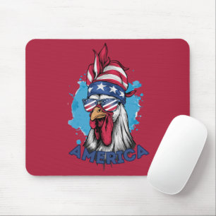 Patriotic Chicken in USA Bandanna and Shades Mouse Pad
