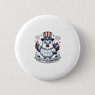 Patriotic Chicken July 4th Celebration T-Shirt Des 6 Cm Round Badge