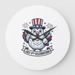 Patriotic Chicken July 4th Celebration T-Shirt Des Large Clock