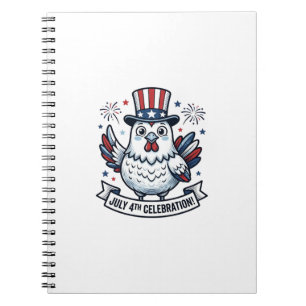 Patriotic Chicken July 4th Celebration T-Shirt Des Notebook