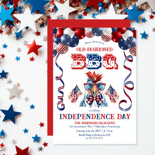 Patriotic Chicken Sunglasses Independence Day BBQ Invitation